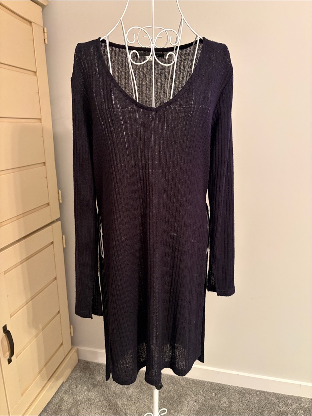 Only Black Sheer Ribbed Long-Sleeve Tunic
